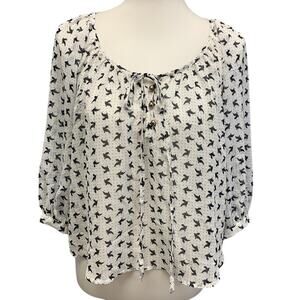 Lily Star Womens Small Sheer Bird Polka Dot Pullover Long Sleeve Blouse